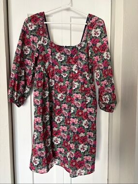 J. Crew Floral Square-Neck Puff Sleeve Mini Dress